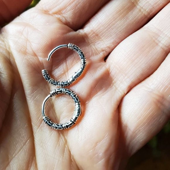 Sterling Hoop Earrings Pattern Earring For Women / Men . S925 Sterling Silver pl - Picture 5 of 5